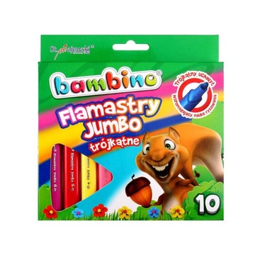 F148 FLAMASTRY JUMBO TRÓJKĄTNE 10 KOLORÓW BAMBINO