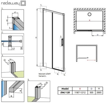 RADAWAY Idea DWJ 120 двери, левая, прозрачное стекло