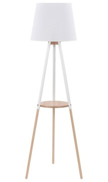 Drewniana lampa podłogowa ze stolikiem biała WAIO