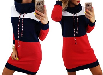 SUKIENKA DRESOWA TALIOWANA DŁUGA TUNIKA BAWEŁNIANA BLUZA PASKI OVERSIZE