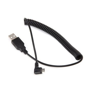 Угловой USB-кабель MicroUSB, пружинная спираль, 1М