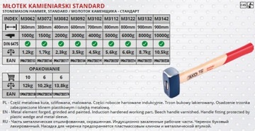 JUCO МОЛОТОК КАМНЕКАТЕСНЫЙ С РЕЗИНОЙ 1,5 кг M3078