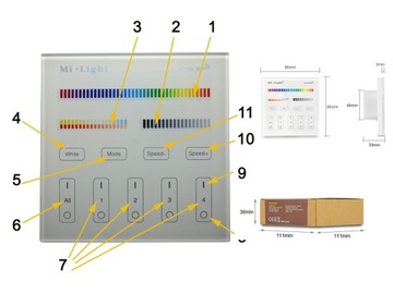 ЗОНАЛЬНАЯ ПАНЕЛЬ RGB+CCT ПУЛЬТ ДИСТАНЦИОННОГО УПРАВЛЕНИЯ MILIGHT T4 230В