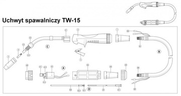 СВАРОЧНЫЙ ДЕРЖАТЕЛЬ TW-15 MB15 4м MIG MAG AK-15