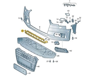 РЕШЕТКА ЦЕНТРАЛЬНОГО БАМПЕРА ПЕРЕДНЯЯ AUDI A4 B9 S4 SLINE
