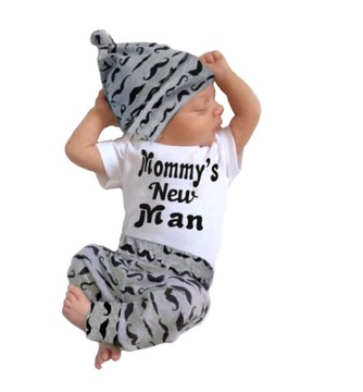 Komplet niemowlęcy 74 dla chłopca body spodenki czapka dla chłopczyka MOMMY