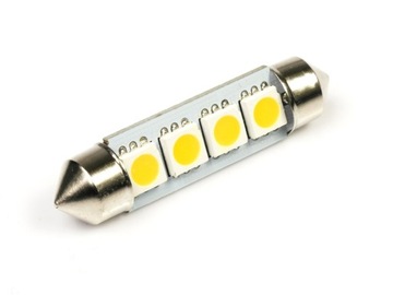 Żarówka 4 LED C10W SMD 5050 BIAŁA CIEPŁA 42 mm