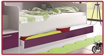 Łóżko piętrowe RAJ 2 BETA - długa barierka, fioletowy połysk