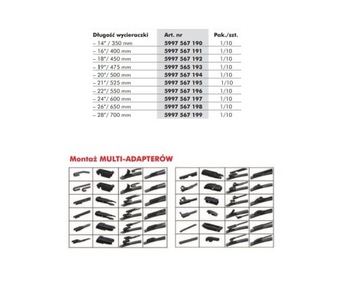 WURTH Wycieraczka Bezprzegubowa AEROTWIN PREMIUM 425mm Uniwersalne Adaptery