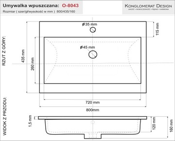 Ekskluzywna Umywalka OZON 80x43 wpuszczana pro. PL