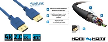 Фирменный HDMI-кабель Purelink PI0502-003 4K 18 Гбит/с 0,3 м гибкий синий