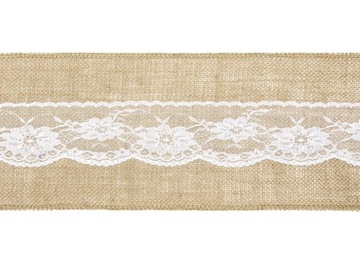 WSTĄŻKA JUTOWA Z KORONKĄ 15cm/2,75m juta ślub wesele bieżnik szarfa