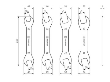 Klucze płaskie TERMA zestaw 4szt. 20-28 do POLETTI