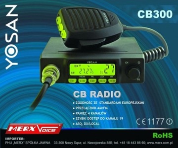 CB-антенна 80см со стойкой 12см Radio YOSAN CB 300 микрофон с переключением каналов