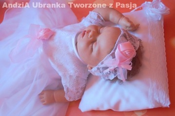4cz PRZEPIĘKNY KORONKOWY Komplet do Chrztu 74 / 80
