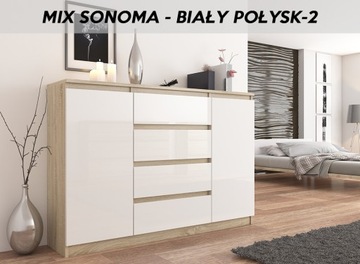 КОМОД 140 СМ ШКАФ 4 ЯЩИКА 2 ПОЛКИ SONOM GLOSS