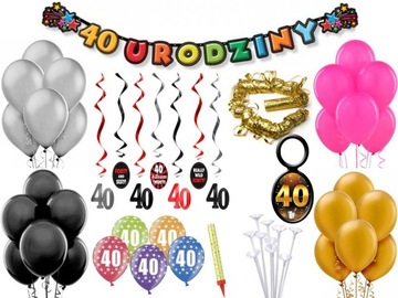 Zestaw dekoracji na 40 urodziny balony girlandy