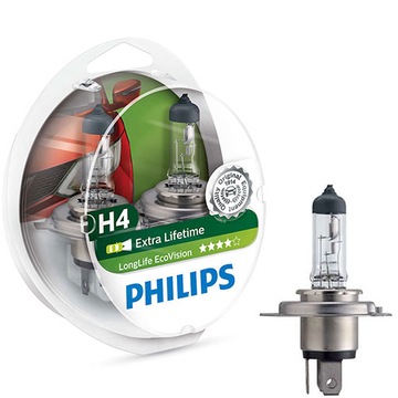 Philips Żarówki H4 LongLife EcoVision 4xŻywotność