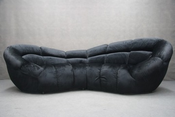 Sofa Czarna Kanapa Owal RETRO Design Welur Duża GLAMOUR Pikowana Czarny BGM