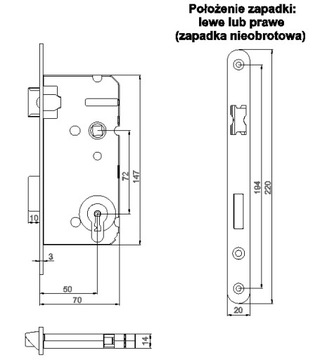 ПРОМЫШЛЕННЫЙ ВРЕЗНЫЙ ЗАМОК 72/50 ТУАЛЕТ WC Z7B