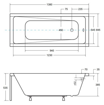 BESCO MODERN ВАННА 140x70 ЭКРАН КОРПУС 100x140