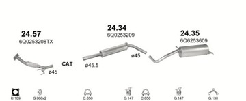 Tłumiki komplet VW Polo +Skoda Fabia I +Seat Ibiza poj.1,4 01-09r.+obejmy