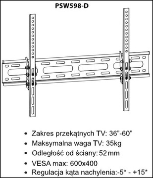 LCD/LED MOUNT 36-60 VESA 600X400 РЕГУЛИРУЕМАЯ вешалка для телевизора