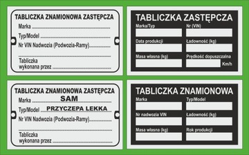 Tabliczka znamionowa zastępcza opisowa 20 sztuk !