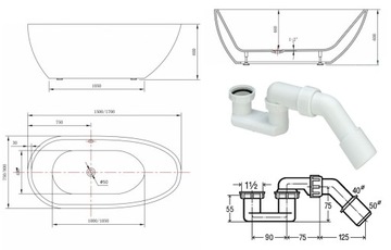 LOKI СВОБОДНОСТОЯЩАЯ акриловая ванна 170x80 + сифонхром