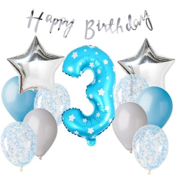 ZESTAW 3 urodziny Balon NIEBIESKI 40 CM