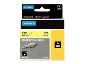 Dymo Rhino 18052, S0718270, 6mm x 1,5m czarny druk / żółty podkład, taśma o