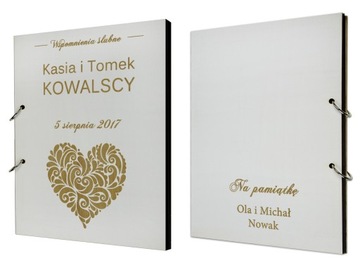 DREWNIANY BIAŁY ALBUM ŚLUBNY GRAWER Z DEDYKACJĄ