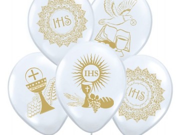 Воздушные шары для причастия причастие белые с золотом IHS Print 5 шт.