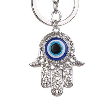 BRELOK BRELOCZEK BRYLOK OKO PROROKA EVIL EYE HAMSA FATIMA SREBRNA ZAWIESZKA