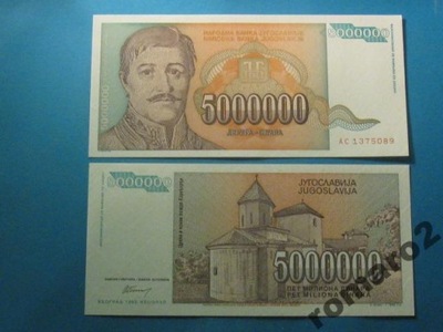 Banknot Jugosławia 5000000 Dinara 1993 P-132 UNC
