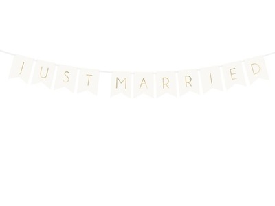 Baner weselny napis Just Married biały girlanda dekoracje wesele ślub 1szt