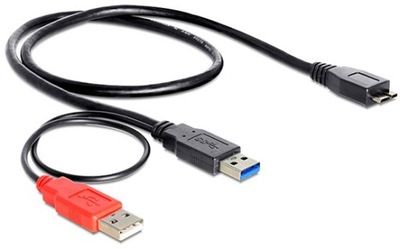 Kabel typu Y microUSB - 2x USB 3.0 podwójny 50cm