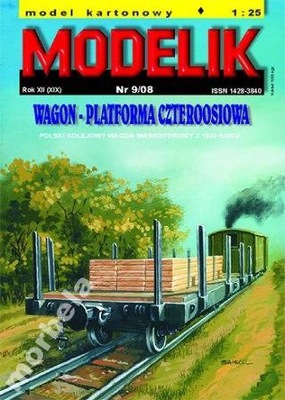 Modelik nr 9/08 Wagon Platforma Czteroosiowa 1:25