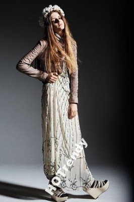 TOPSHOP ZJAWISKOWA BIŻUTERYJNA MAXI SUKIENKA ECRU