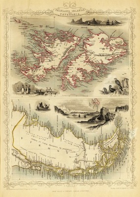 FALKLANDY ARGENTYNA mapa ilustrowana Tallis 1851
