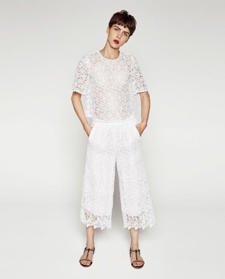 ZARA - białe spodnie culottes z gipiury - XS/S