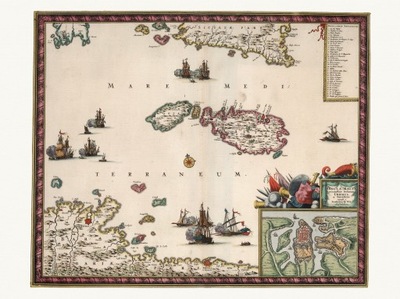 MALTA ilustrowana mapa Frederick de Witt 1682 rok