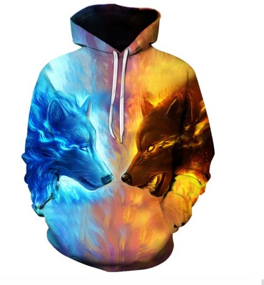 HIT NOWOŚĆ MĘSKA BLUZA 3D WILK RÓWNOWAGA L
