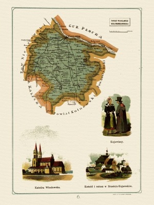 mapa ilustrowana WŁOCŁAWEK Bazewicz 40x30 cm
