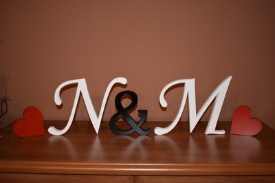 Drewniane litery stojące 3D Ozdobne MDF 20cm wesel