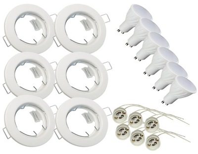 ZESTAW 6xLED GU10 5W OPRAWA halogen BIAŁA OKRĄGŁA
