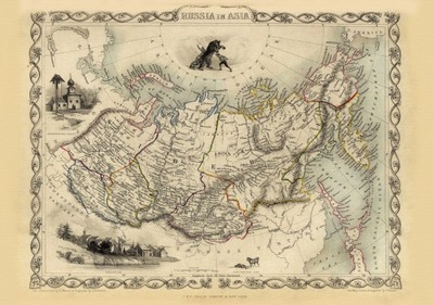 ROSJA AZJATYCKA Syberia mapa ilustrowana 1851 r.