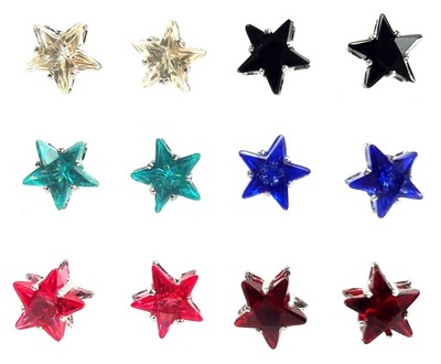 Kolczyki zestaw cyrkonie kryształki gwiazdki 6 par