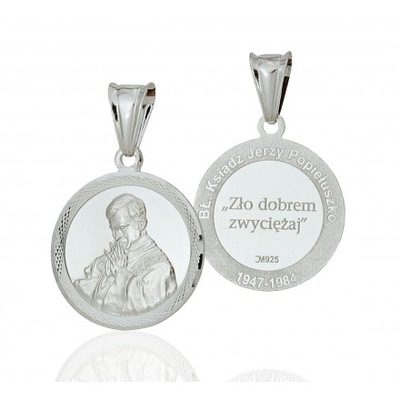 Medalik Popiełuszko srebrny srebro
