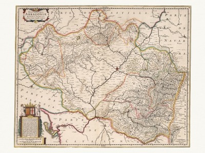 HISZPANIA ARAGONIA ilustrowana mapa de Witt 1682